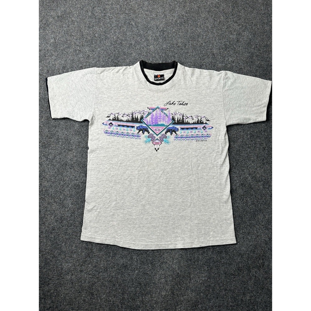 Mens Graphic T Shirt Lake Tahoe 1991 Signal Sports Gray, Size L